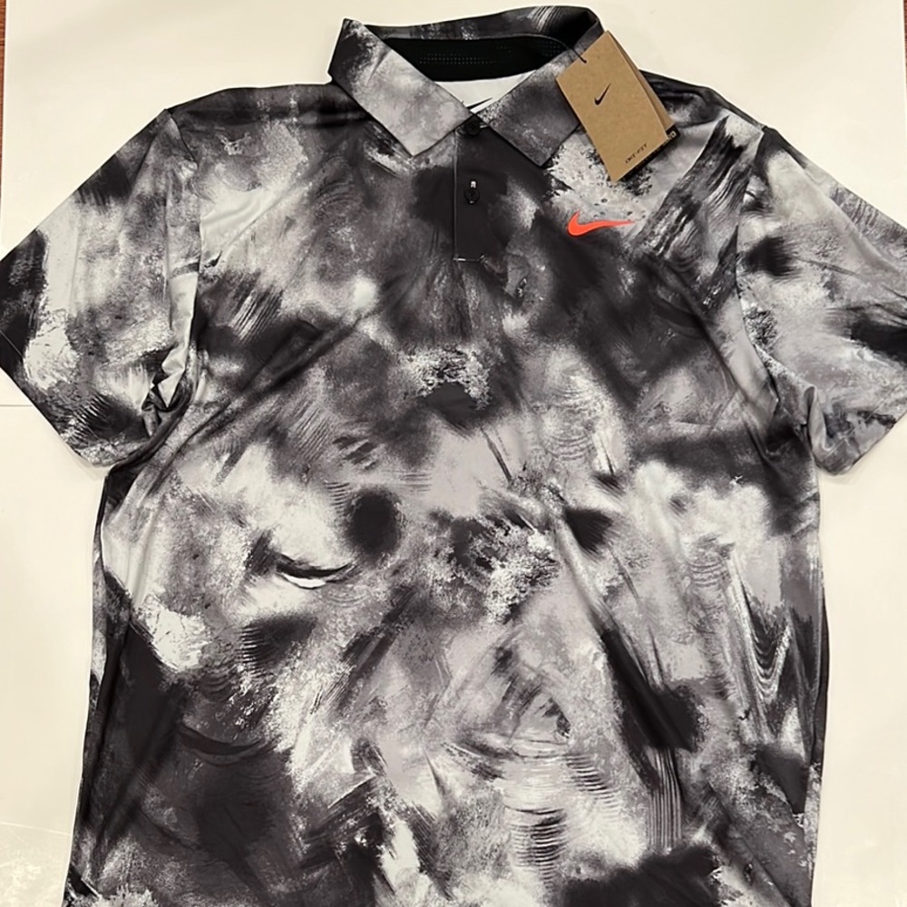 New Nike Men's Abstract Black and White Polo Shirt in size large